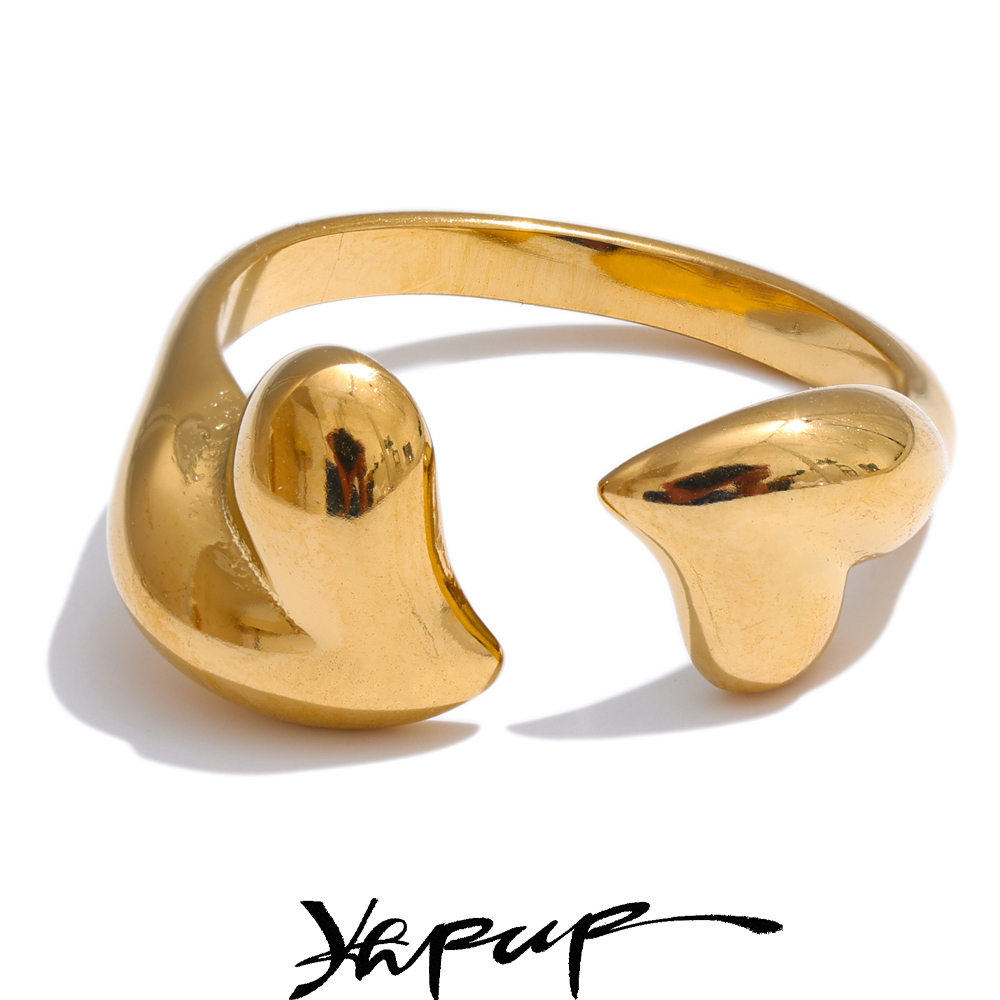 Yhpup Minimalist Stainless Steel Metal Heart Adjustable Open Ring Waterproof Texture Charm Romantic Jewelry Wholesale 2024