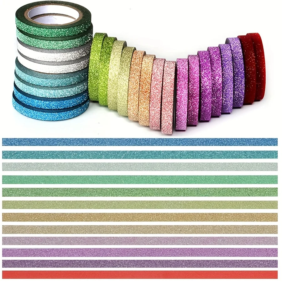 Glitter Washi Tape Set - Scrapbook Supplies - Aesthetic Washi Tape Set - Journal Supplies - Slim Washi Tape Set - Creative journ 2