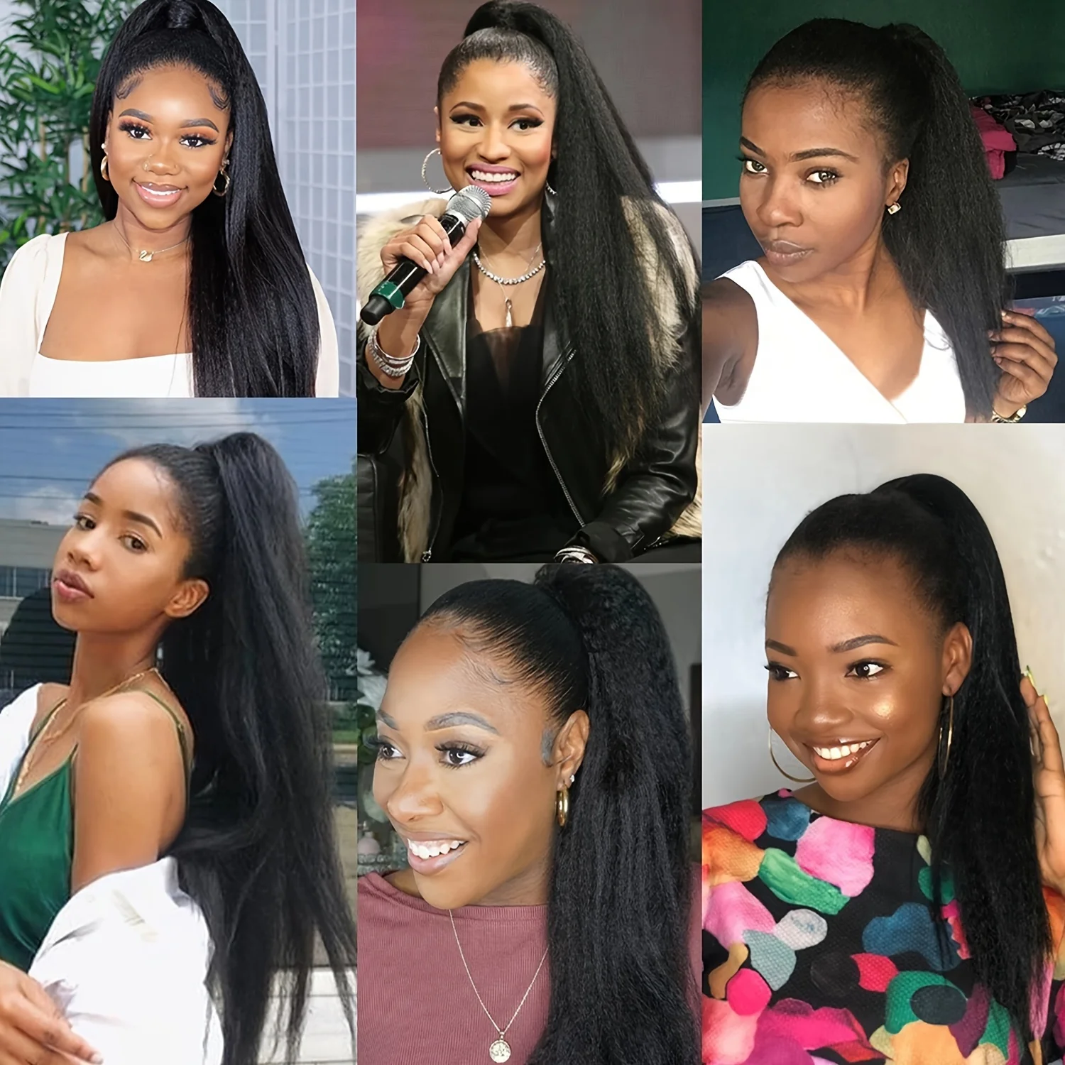 Claw Clip Ponytail Extensions Kinky Straight Human Hair Clip In Pony Tails Yaki Hair Extensions 10"-30: Inch Real Remy Human Hair Extensions