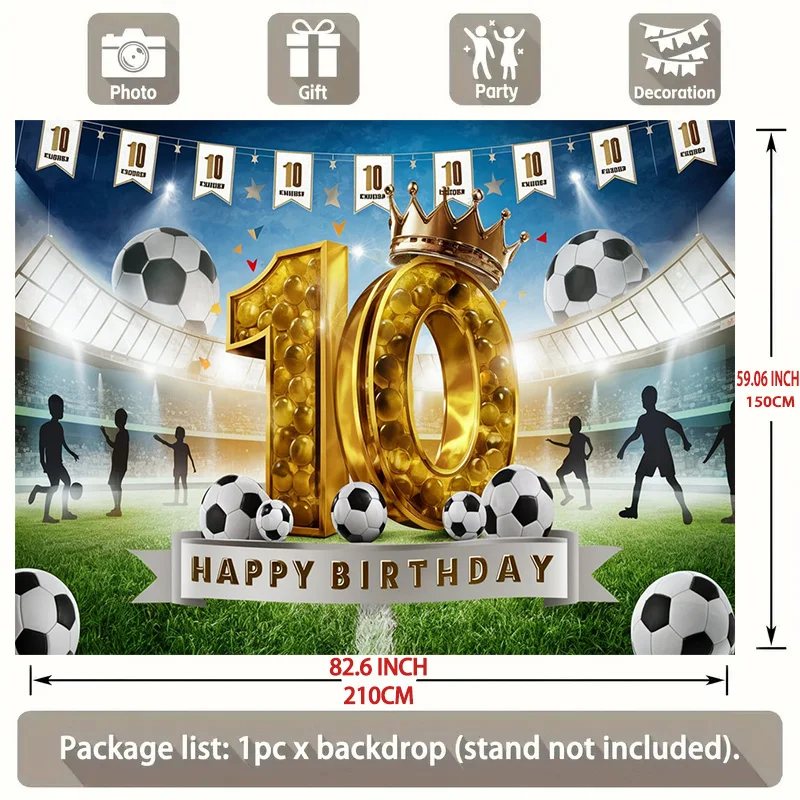 1-Fußball-Themen-Party-Banner „Happy 10th Birthday“ – mit Fußballplatz und Spielerausstattung, Fußball-Party-Dekoration – Detail 8