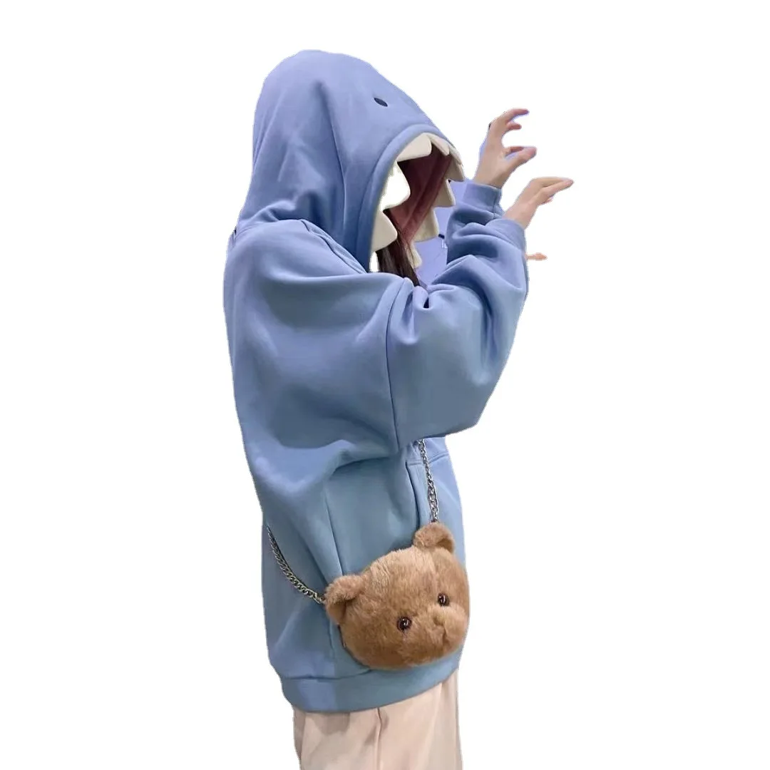 Funny Shark Patchwork Hoodies Autumn Kawaii Sweatshirt 2023 Casual Long Sleeve Pullover School Couple Clothes New