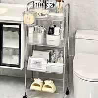 3/4 Layer Rolling Trolley Storage Rack Movable Trolley With Hanging Basket Bathroom Storage Makeup Snack Organizer Transparent 3