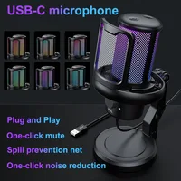 USB Microphone for PC Condenser Podcast Mic for Studio Recording with Headphone Jack, Led, Noise Cancellation Gaming Microphone