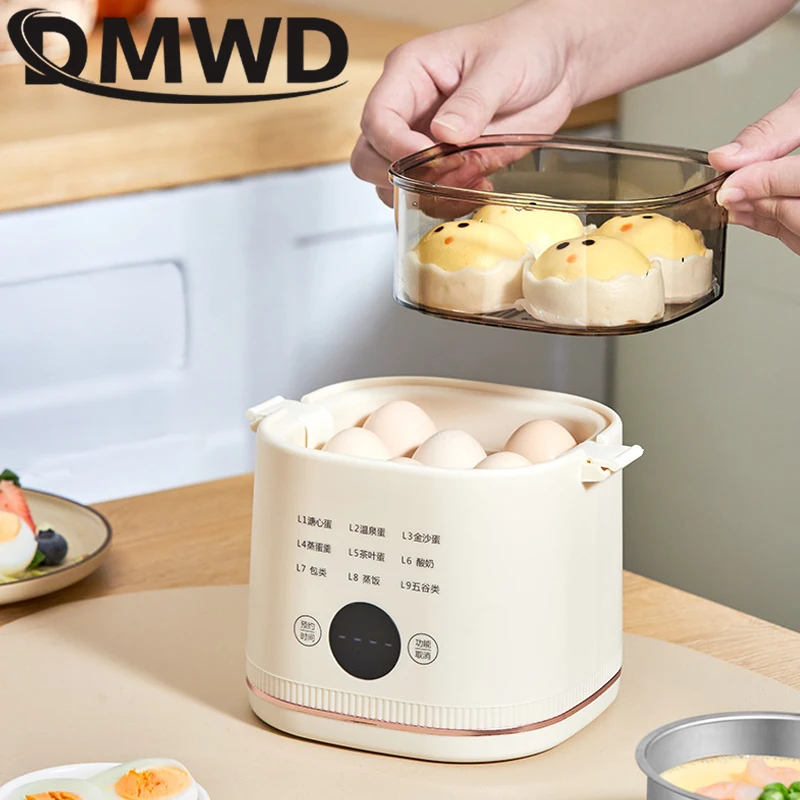 DMWD Electric Egg Steamer Multifunction Egg Boiler Water Separated Slow Cooker Household Timing Food Steamer Breakfast Machine