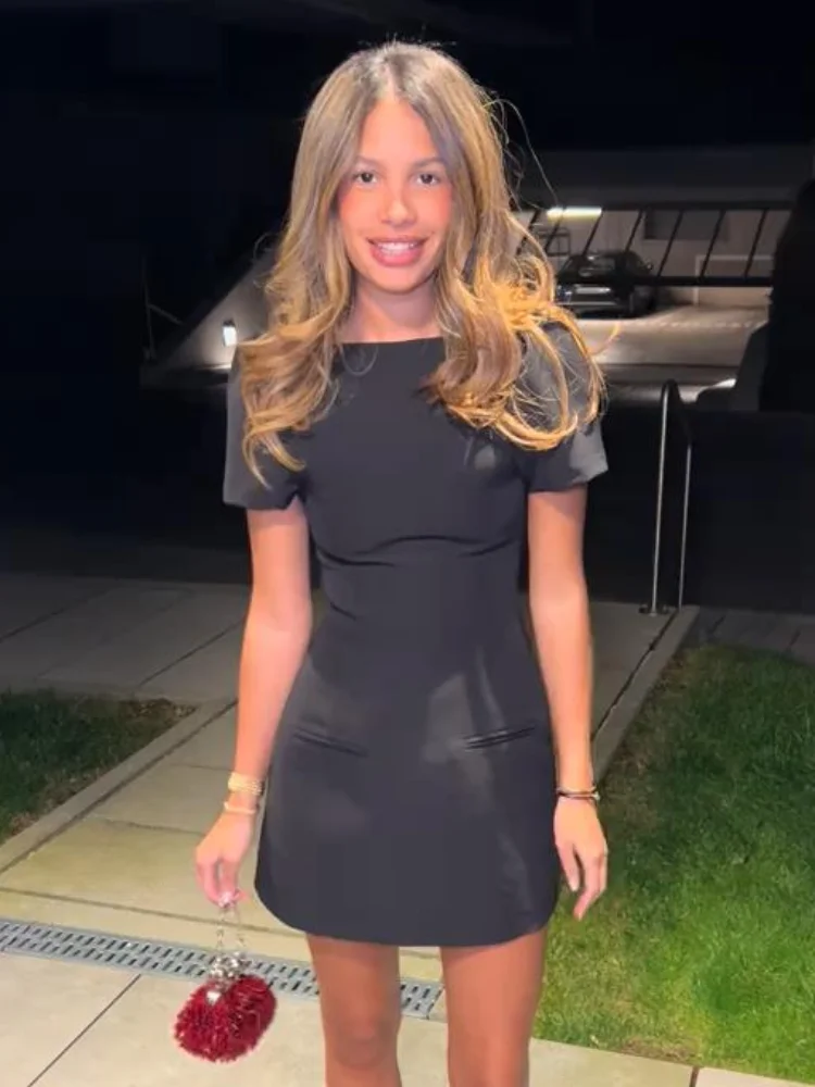 Fashion Evening Party Female Short Dresses Elegant Black Short Sleeve Women's Mini Dress 2026 New Lady Chic Evening Party Robes 6