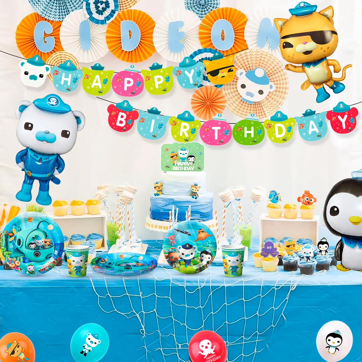 Octonaut Birthday Decorations 84pcs Octonaut Birthday Decorations&Tableware Set Party Plates Napkins Tablecloth Balloons etc party decorations party supplies birthday party supplies disposable tableware party tableware set