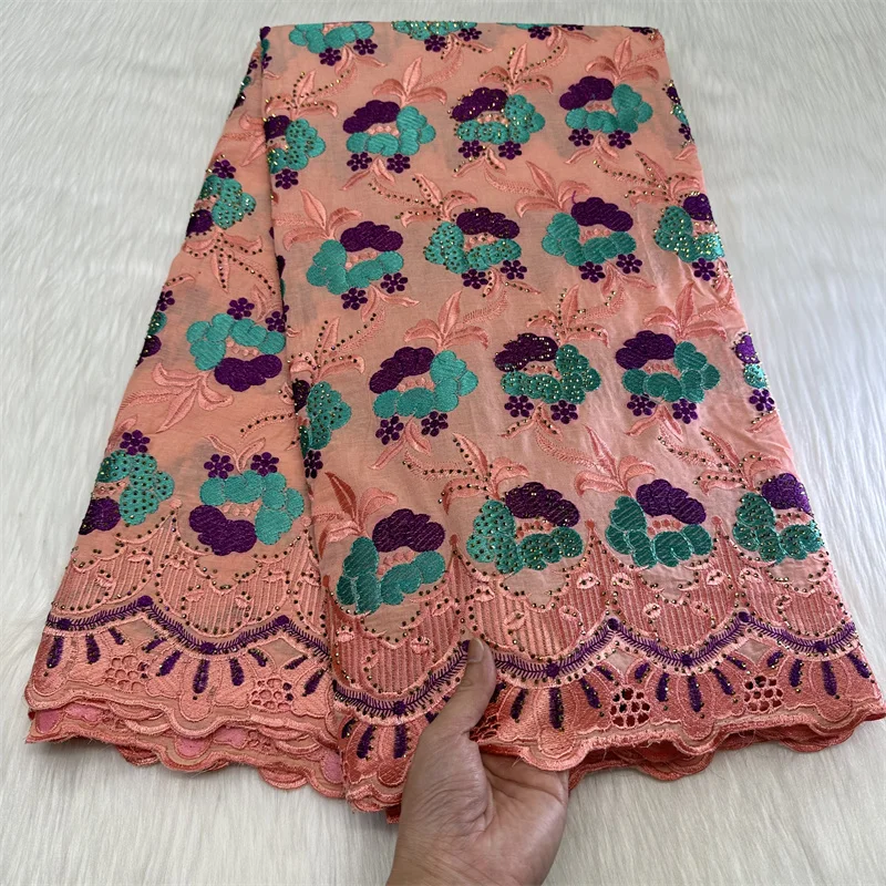 

5 yard Swiss lace fabric latest heavy beaded Embroidery African 100% cotton fabrics Swiss voile lace popular Dubai style 7L09051