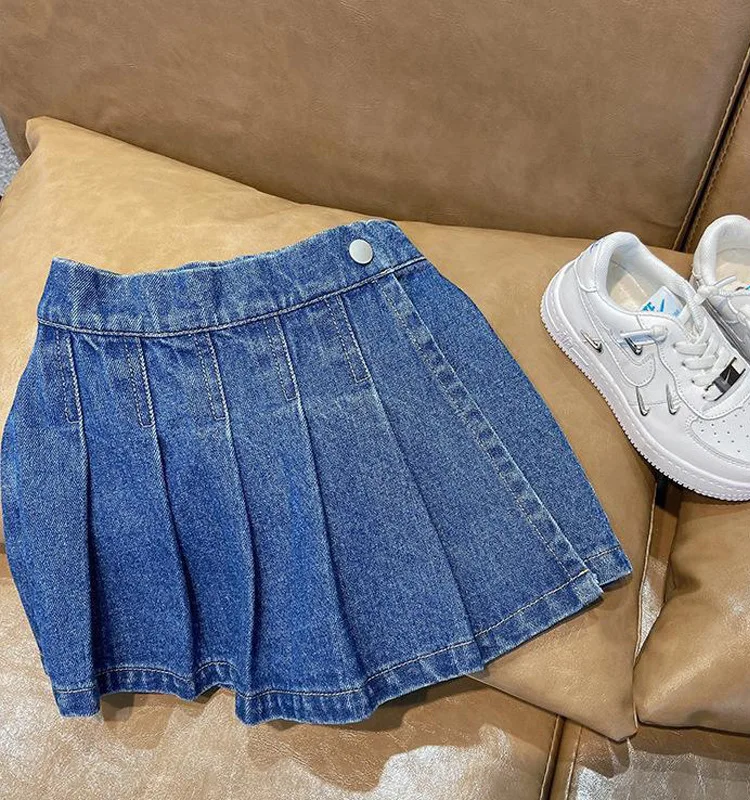 2-16 Years Girls Denim Skirt Summer Cozy Jeans Pleated Skirt Shorts Toddler Girls Clothing Children Short Pants with Pockets for children skirts,denim clothes