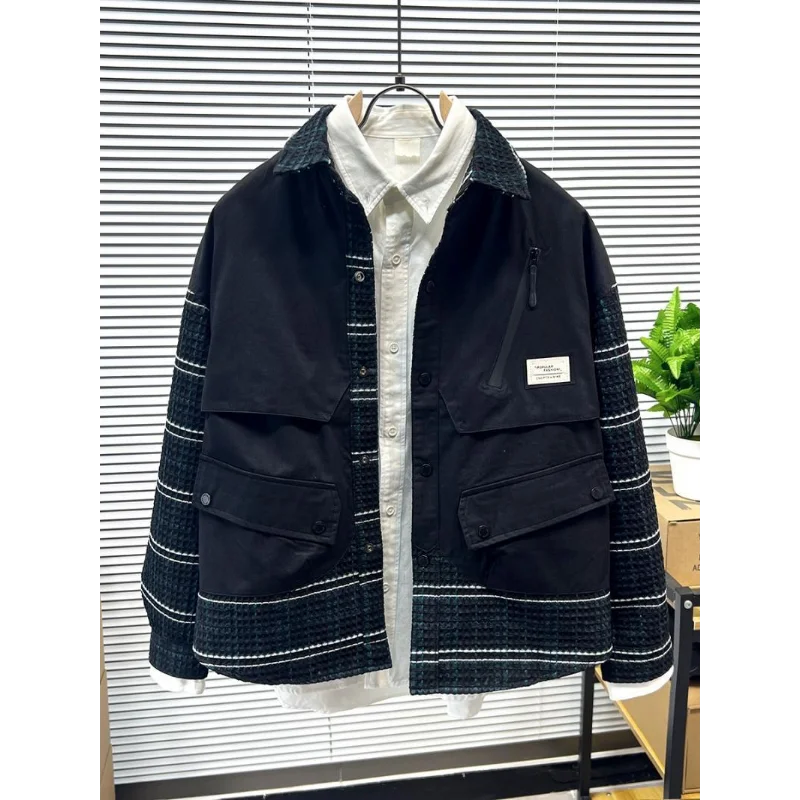 Giacca da camicia casual da uomo, vestibilità ampia, stile due pezzi, capispalla versatile e alla moda 4