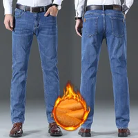 2024 hommes hiver classique affaires qualité célèbre marque polaire pantalon droit hiver thermique chaud en peluche Stretch jean 2