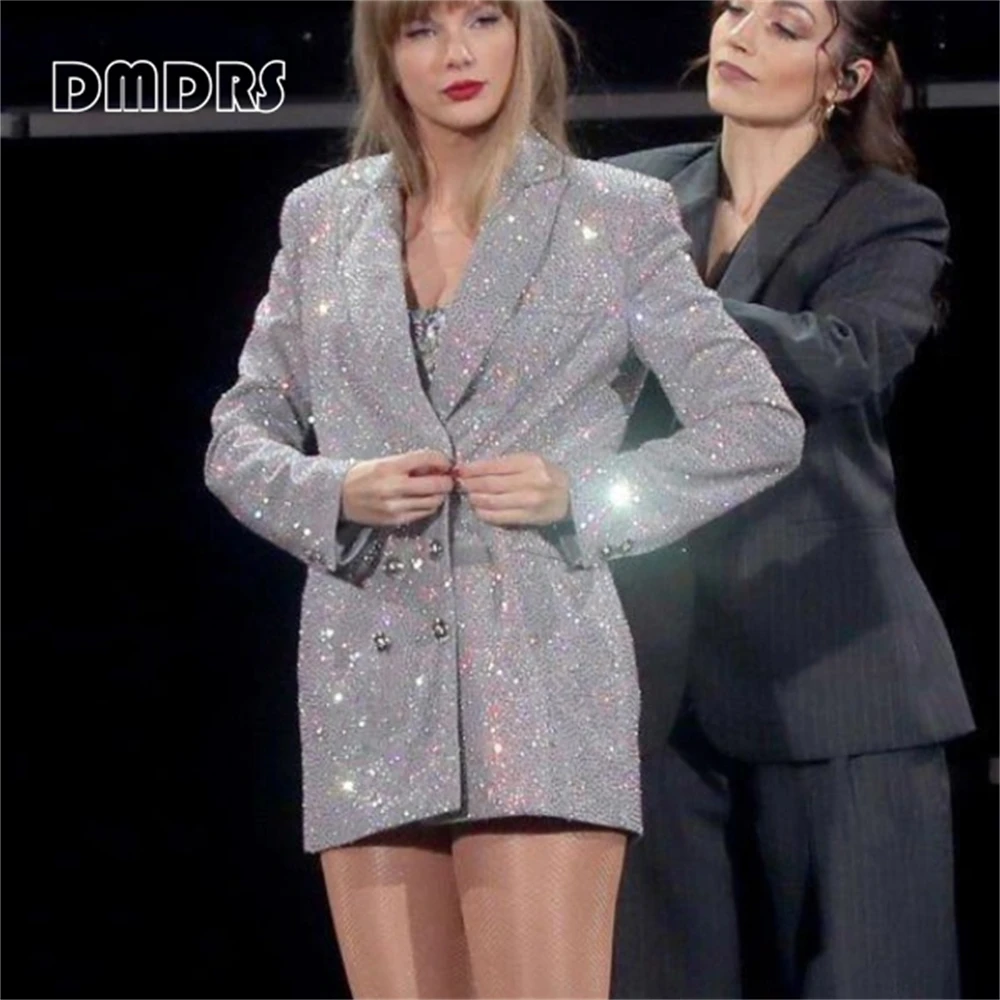 Sparkle Sequined Women Suit Blazer Long Sleeves Prom Outfit For Women Plus Size Custom Made Glitter Suit Coat