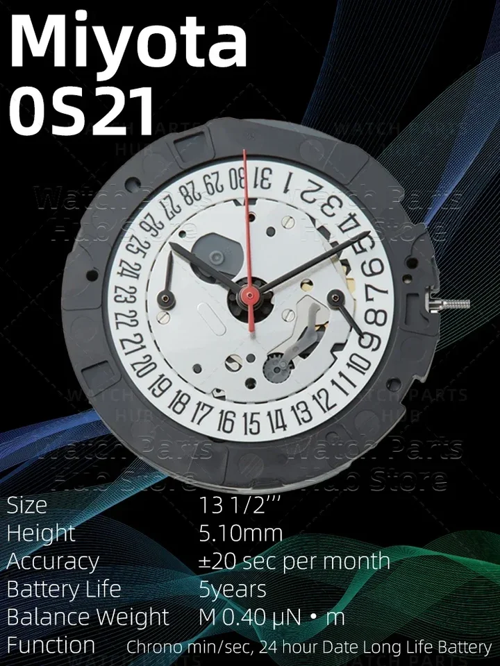Mouvement à Quartz Pour Montre Avec Date à 6h - Compatible MIYOTA OS21, Neuf Avec Étiquettes