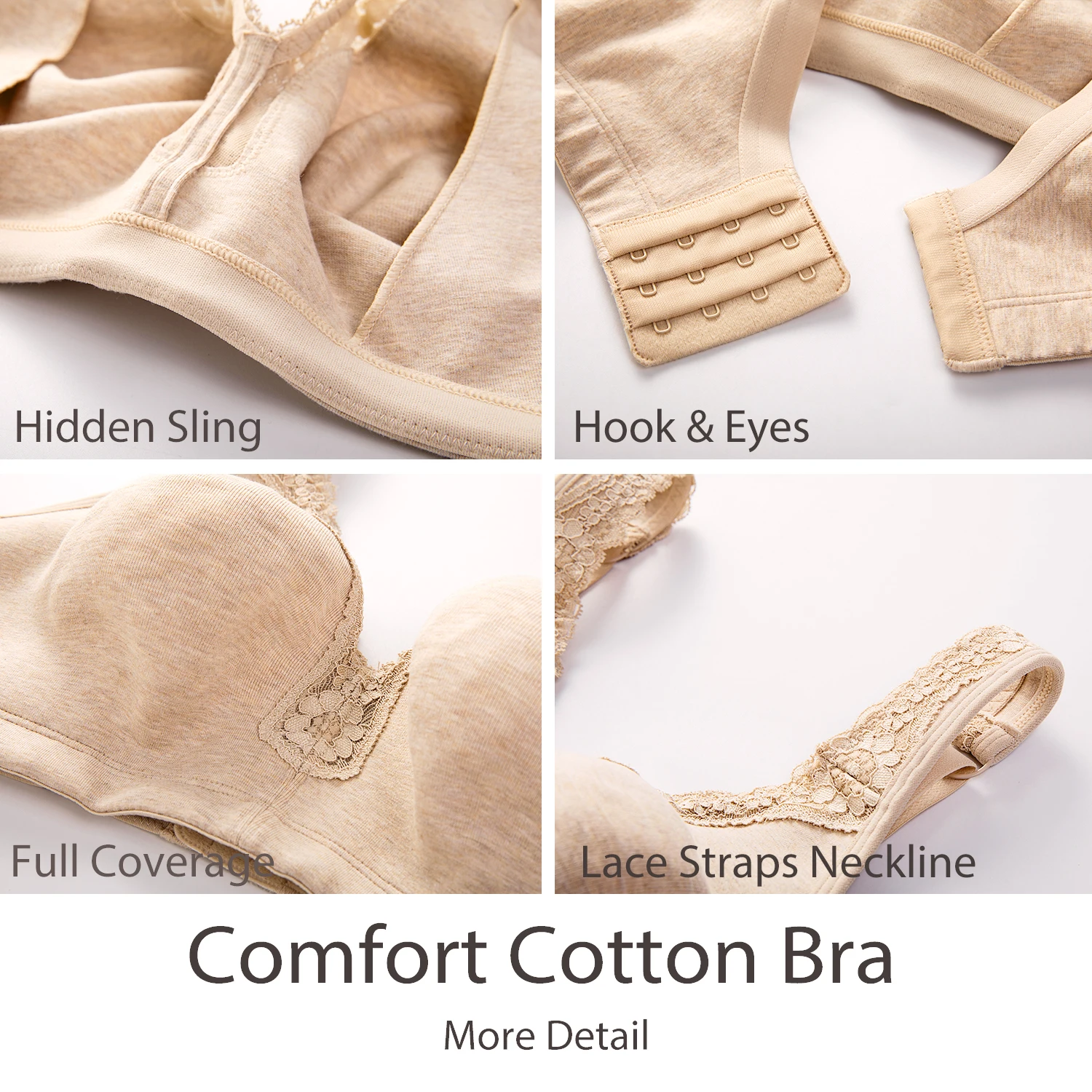 Women's Plus Size Wireless Lace Cotton Bra Unlined Full Coverage Comfort Breathable Sleeping Bras D DD E F G