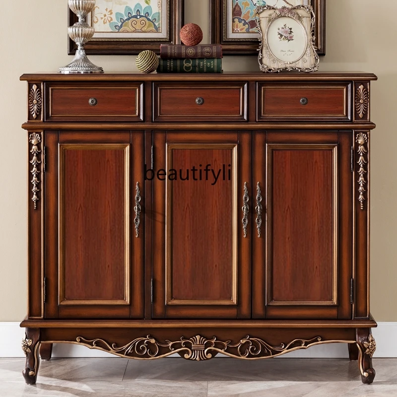 

CXH Home Entrance Cabinet Solid Wood American Entrance Large Capacity Lobby Balcony Locker