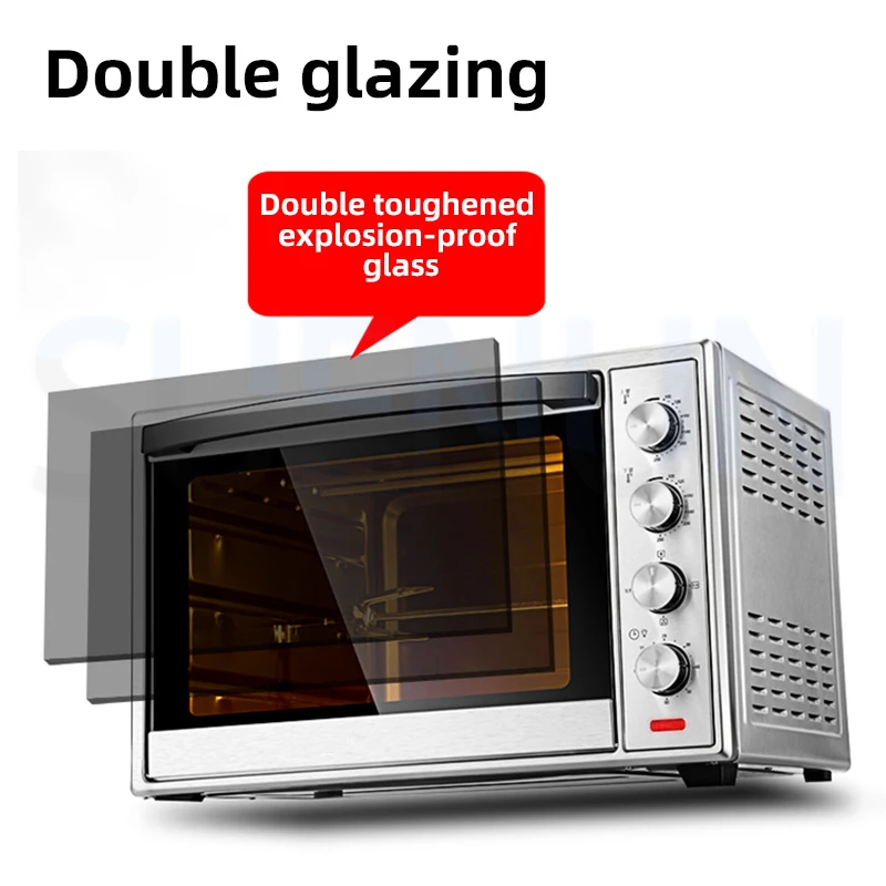 Household Mechanical Electric Oven Temperature Control Electric Oven Stainless Steel Black Crystal Panel 60L