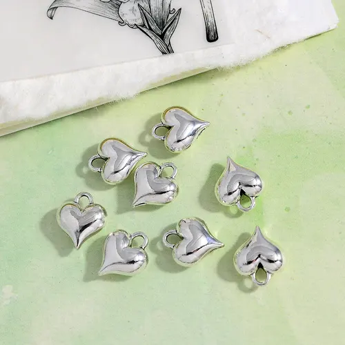 앤티크 실버 도금 3D 하트 참 펜던트, DIY 쥬얼리 제작 액세서리 부품, 수제 수공예품, 25 개/로트, 11x13mm 2