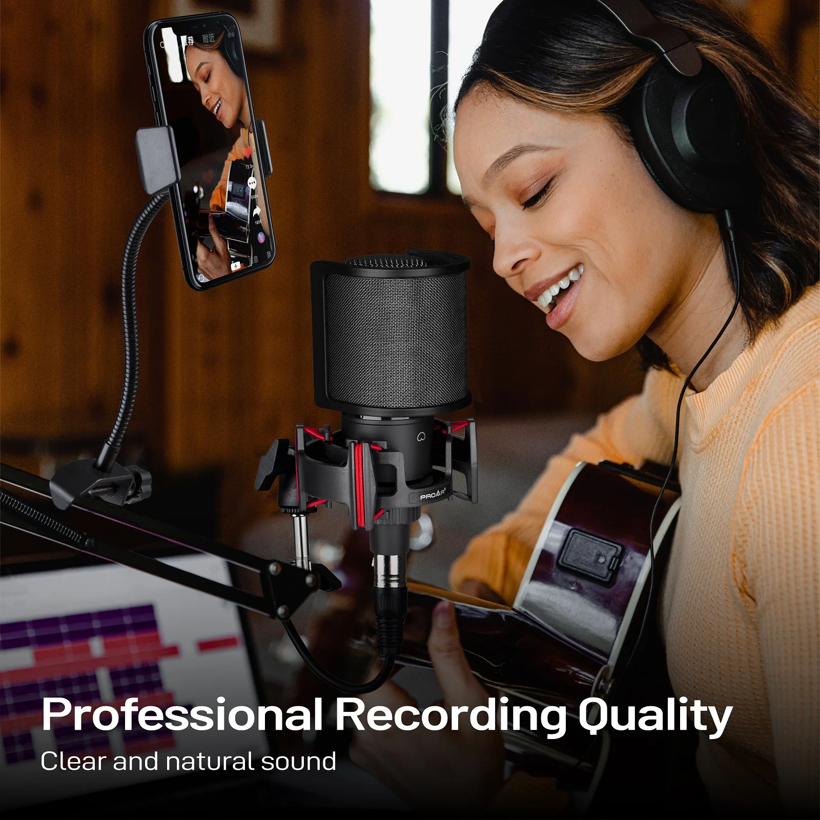  XLR Podcast Microphone Professional Cardioid Condenser  Microphone XLR for PC Computer Studio XLR Mic Kit for  Recording/Podcasting/Streaming/Voice Over/ASMR/Home Studio/ with  Desktop Stand : Musical Instruments