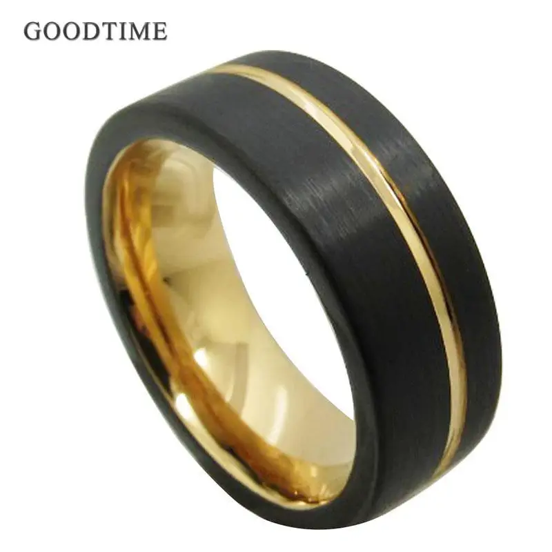 

Luxury Black & Gold Tungsten Carbide Band For Male Engagement Ring Fashion Jewelry Anniversary Valentine Gift For Men 8mm