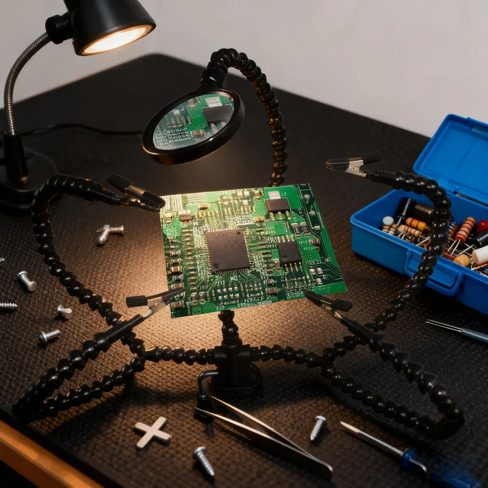 확대경과 LED 조명이 있는 납땜 보조 도구 PCB 회로 기판 수리 클램프 서드 핸드 납땜 용접 스테이션