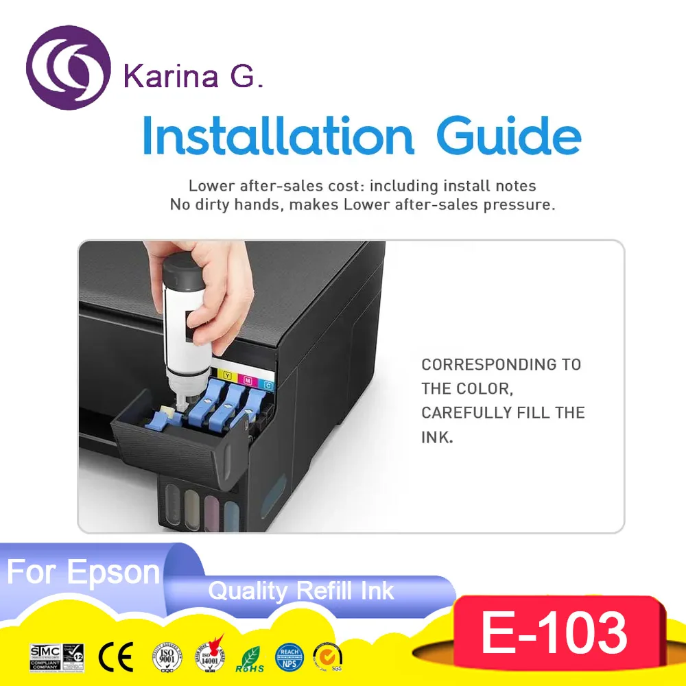 103 T103 Premium Compatible Color Bulk Water Based Bottle Refill Ink for EcoTan