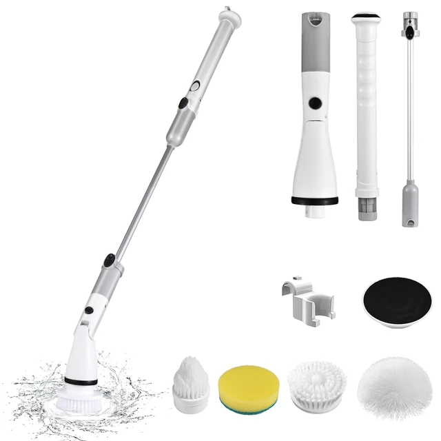 Electric Spin Scrubber, Retractable Length Cordless Cleaning Brush with 4  Replaceable Brush Heads, Equipped with 4000mAh Rechargeable Battery, Power