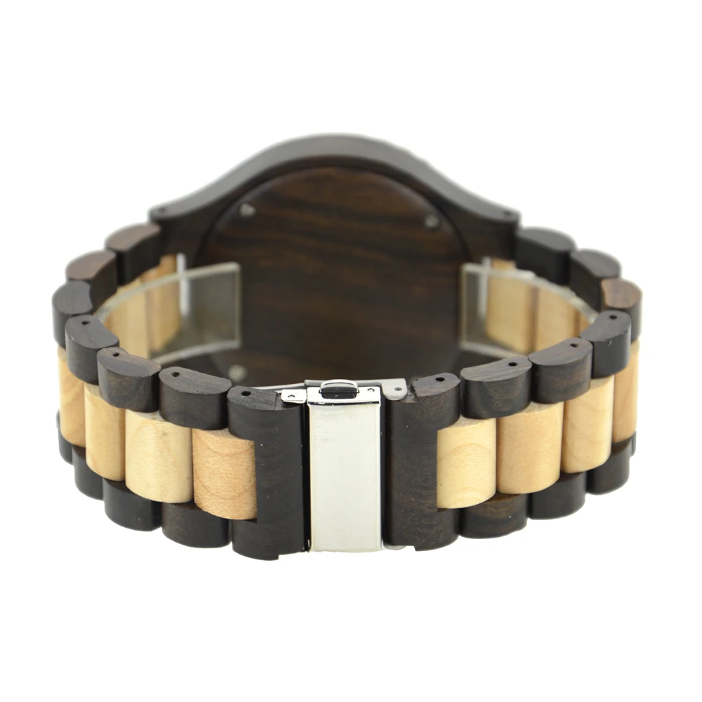 Tactile Natural Wooden Wristwatch for Men, Bright Dual Time Display Distinct Date Robust Fold Buckle Low Weight Quartz Watch