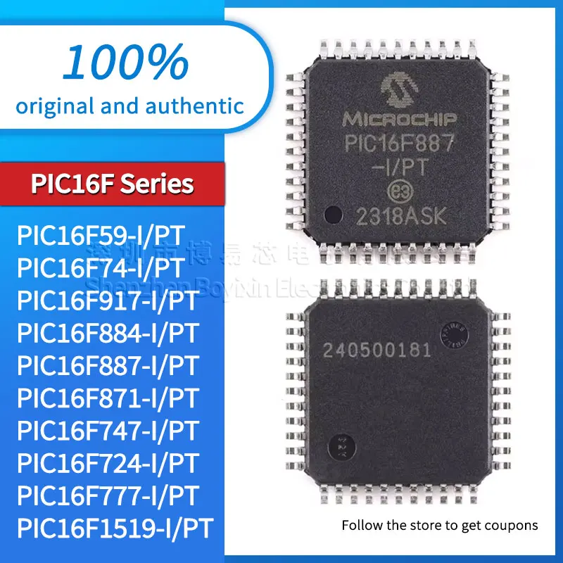 

PIC16F917-I/PT PIC16F884 PIC16F887 PIC16F871 PIC16F747 PIC16F724 PIC16F777 PIC16F59 PIC16F74 PIC16F1519 microcontroller IC chip