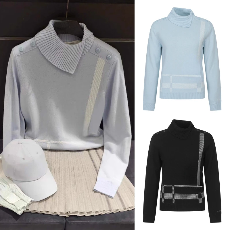 

Autumn and Winter Korean Golf Women's Polo Top Outdoor Sports Windproof Warm Long Sleeve Knitted Sweater