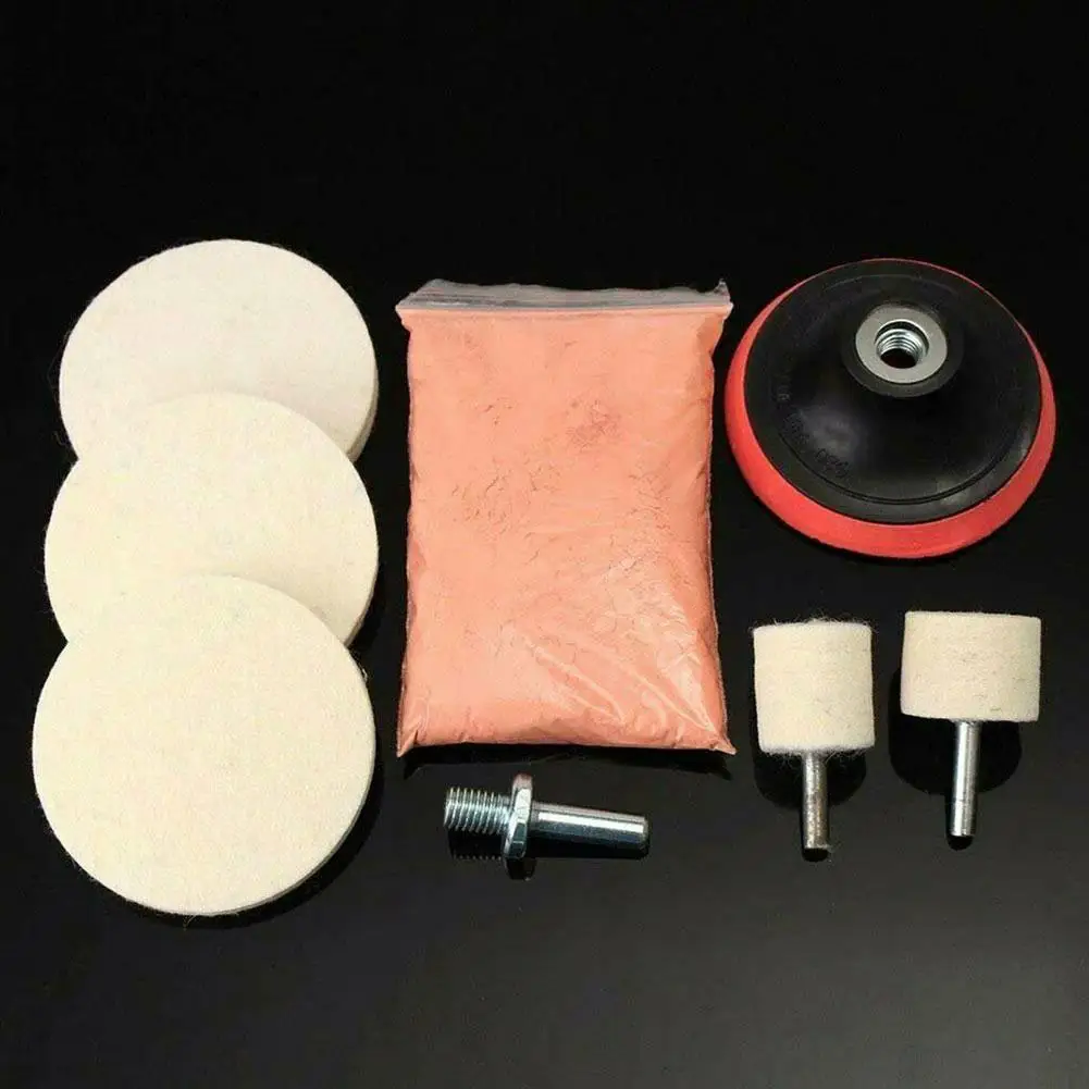 Glass Polishing Kit 8Pcs/Set 4 OZ Cerium Oxide Powder Watch Glass Screen Windows Scratch Removal Polishing Backing Pad
