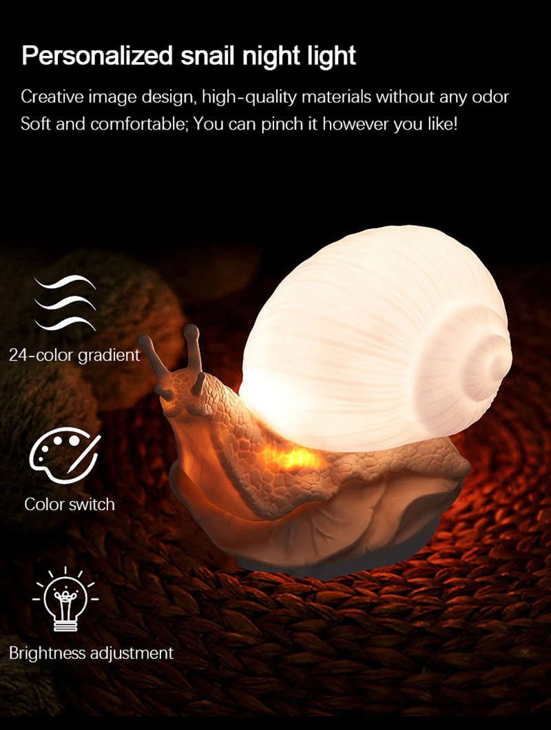 Snail Night Light Cute Lamps Bedside Desk Colors Night Light Gift for Christmas Girls Boys Kids Room Decoration