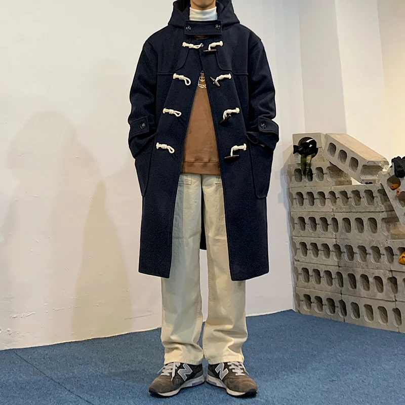 

Winter Korean Version Trendy Mid Length Hooded Woolen Coat
