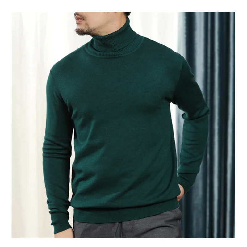 Autumn and Winter New Men's Korean High Neck Pullover Knitwear Men's Fashion Business Casual Bottom Large Loose Sweater K0008
