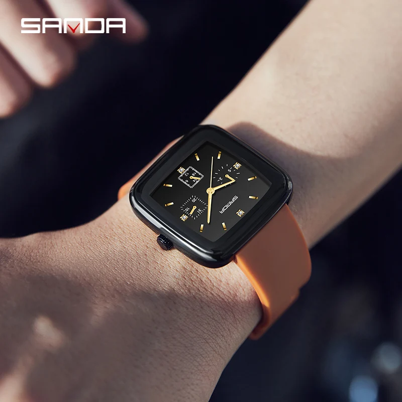 SANDA Fashion Casual Mens Watches Genuine Watch Square Dial Design Quartz Watch Shockproof Waterproof Multifunction Dial P1112