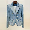 Top Quality Women Washed Denim Jeans Outwear Jackets Double Breasted Slim Short Female Casual Blazer 2