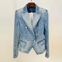 Top Quality Women Washed Denim Jeans Outwear Jackets Double Breasted Slim Short Female Casual Blazer 2