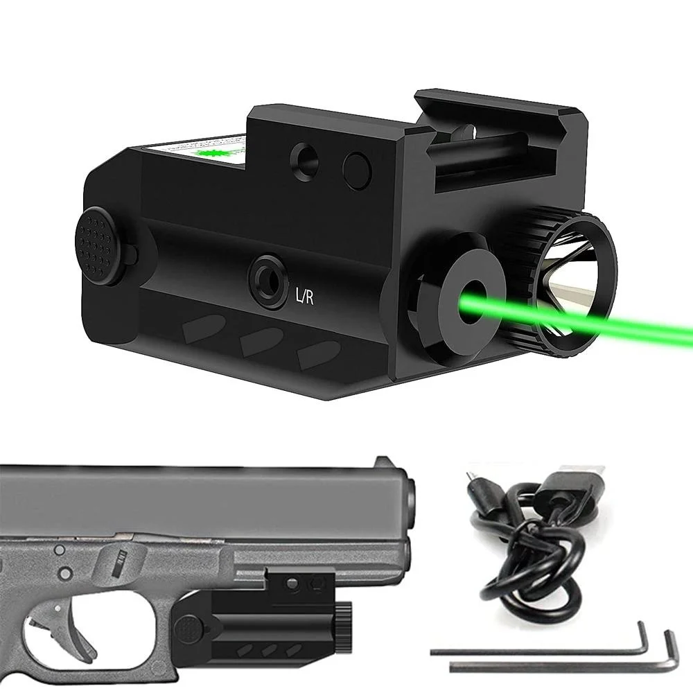 

Tactical Rechargeable Pistol Mini Flashlight with Red/Green Laser Sight for 20mm Rail Mount Hunting Airsoft Wargame