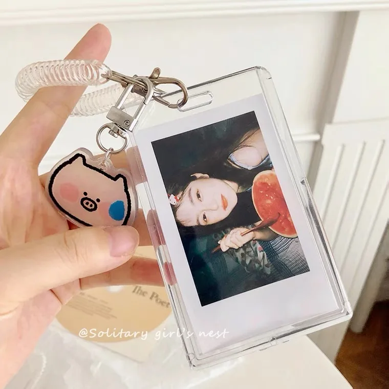 귀여운 투명 카툰 개폐식 배지 카드 홀더, 버스 카드 가방, 열쇠 ID 이름 카드 홀더, 학교 사무용품 액세서리