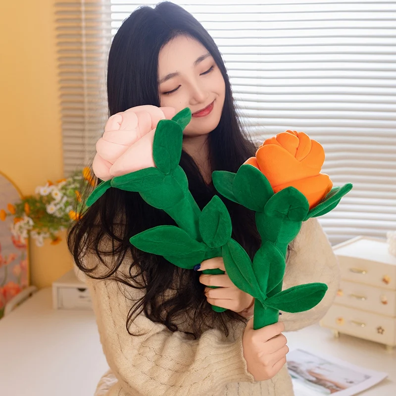 38cm 실물 같은 장미 플러시 장난감 예쁜 생생한 다채로운 꽃 장난감 낭만적 인 생일 웨딩 파티 장식 사진 촬영 소품