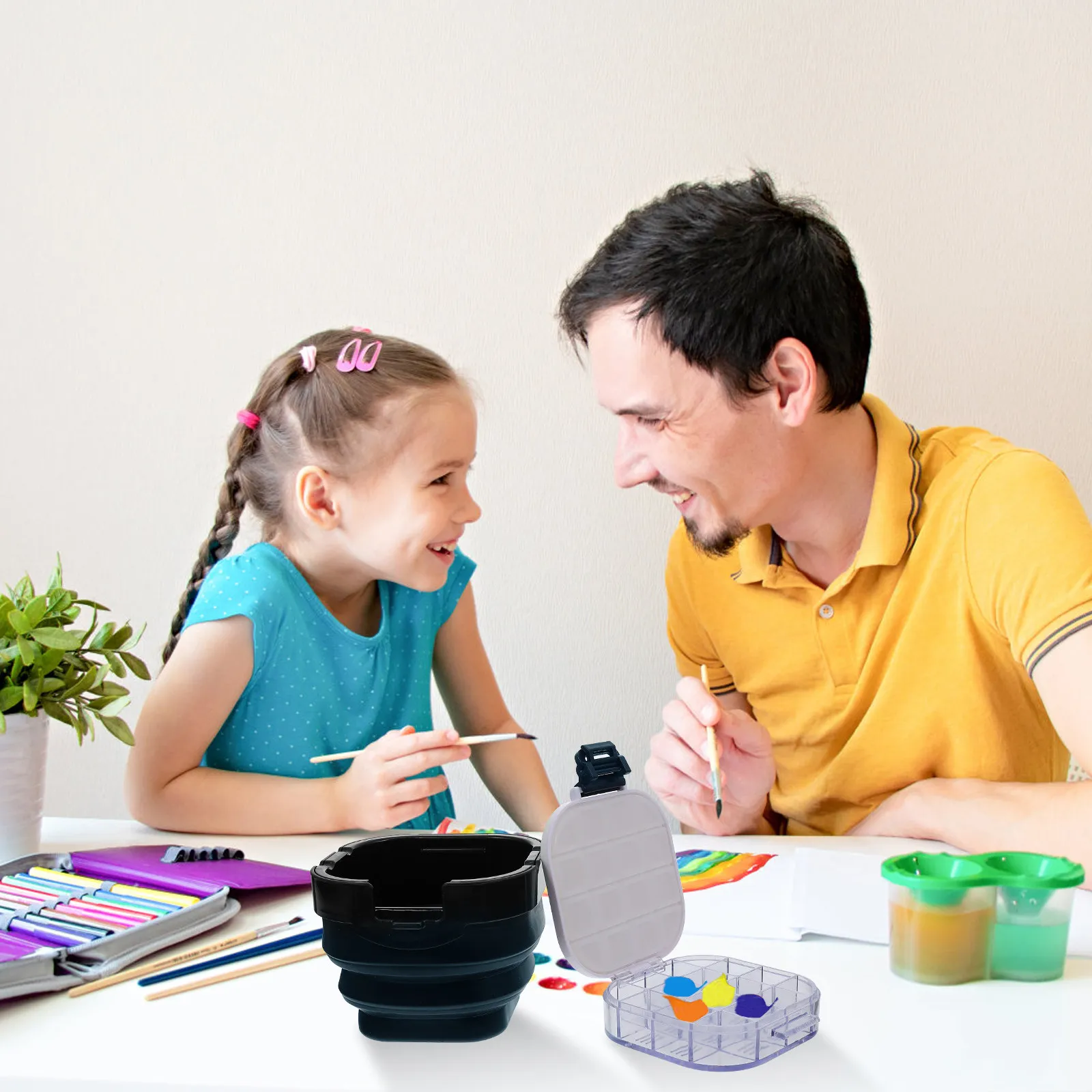 휴대용 접이식 실리콘 펜 세척통 내구성 있는 페인팅 브러쉬 세척기 다기능 미술 페인트 도구 통 펜 세척 배럴