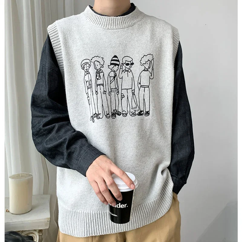 Männer Paare Cartoon Harajuku Pullover Weste 2021 Winter Herren japanische Streetwear Strick pullover männlich lose Vintage Strickweste