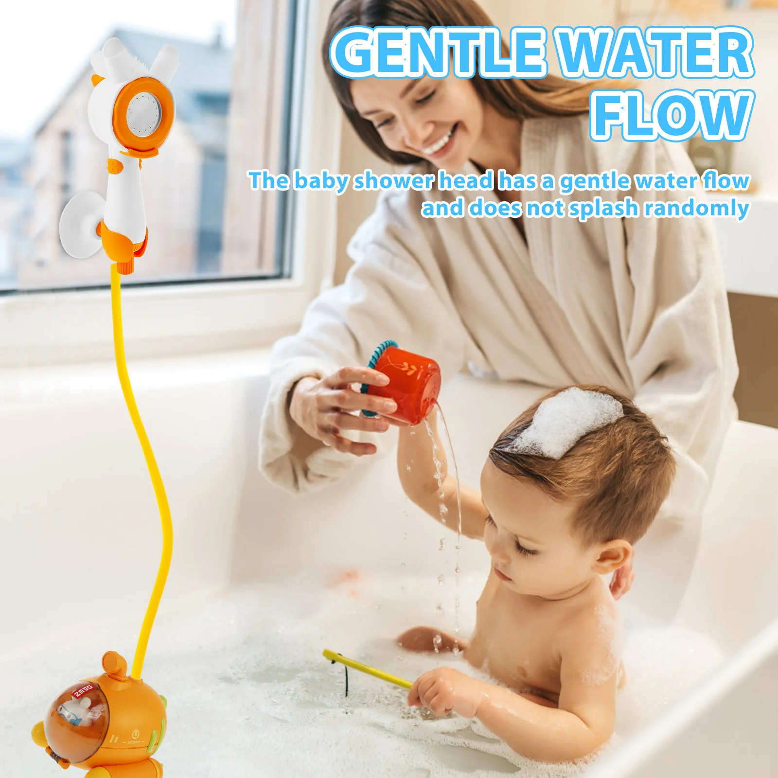 Baby Bath Shower Head Cute Submarine Toddler Bathtub Shower Head with Suction Cup Leakproof Baby Bath Toy Shower Head for Infant 6