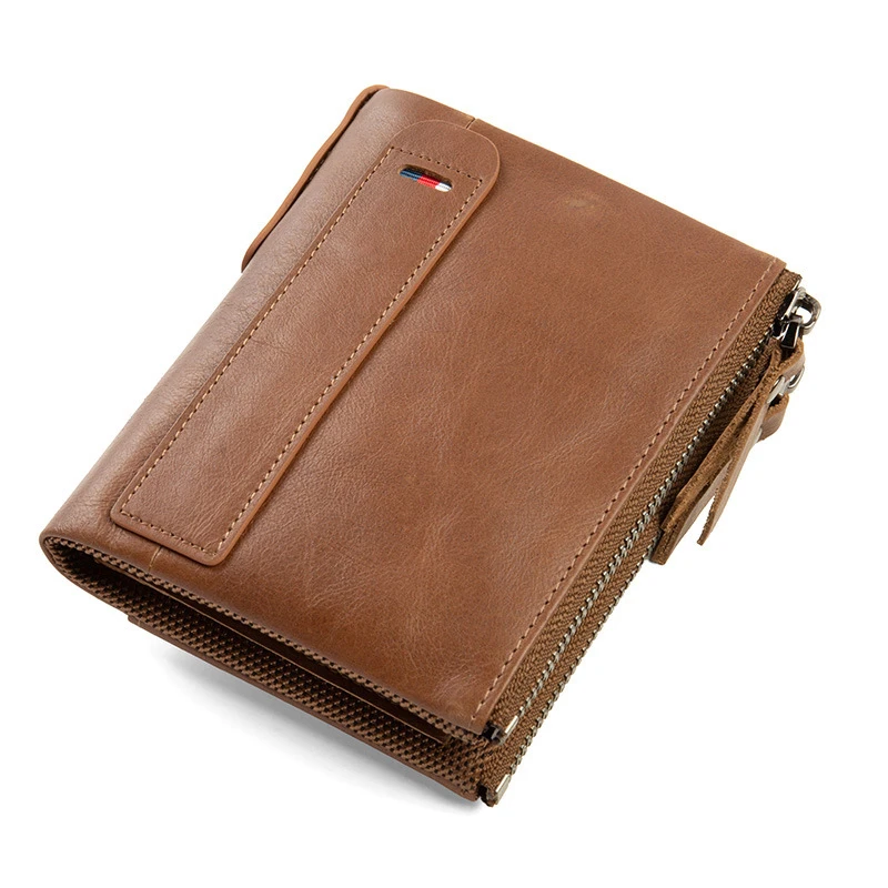 Mens Designer Leather Zip Wallet Luxury Genuine Leather Purse Men