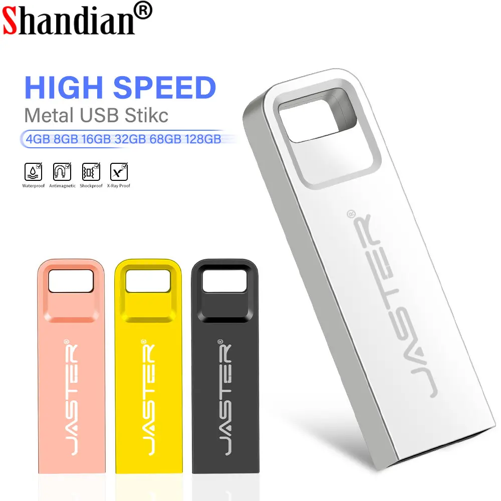 

SHANDIAN Metal USB 2.0 Flash Drives 64GB Pen Drive 32GB Black High speed Memory Stick Free Custom LOGO 16GB Gift Key U disk