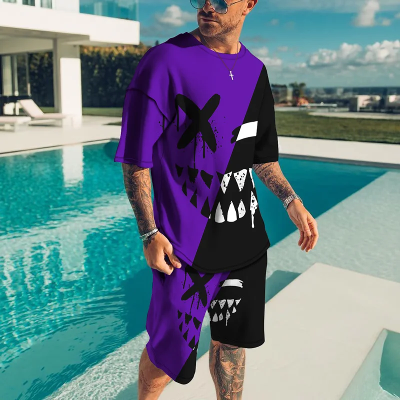 2022 Men's T-shirts Suit 3D Printing T-Shirt Formula 1 Sportswear Fitness Sports 2 Sets Clothes Little Devil  Sweatpants Male