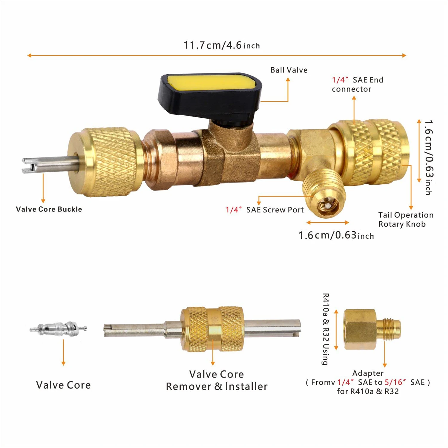 HVAC 1/4 Inch Ventielkern Verwijderaar Gereedschapsset, Hoogwaardig