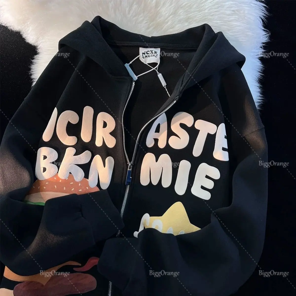 

Американская винтажная толстовка на молнии с принтом в виде бургеров и звезд, новинка, свитшот, парные куртки в стиле Харадзюку, уличная одежда, толстовки Y2k, женский свитер