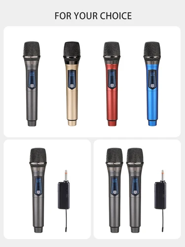 무선 마이크 2 채널 UHF 전문 핸드 헬드 마이크, 파티 가라오케 교회 공연 회의 무대 공연용 4