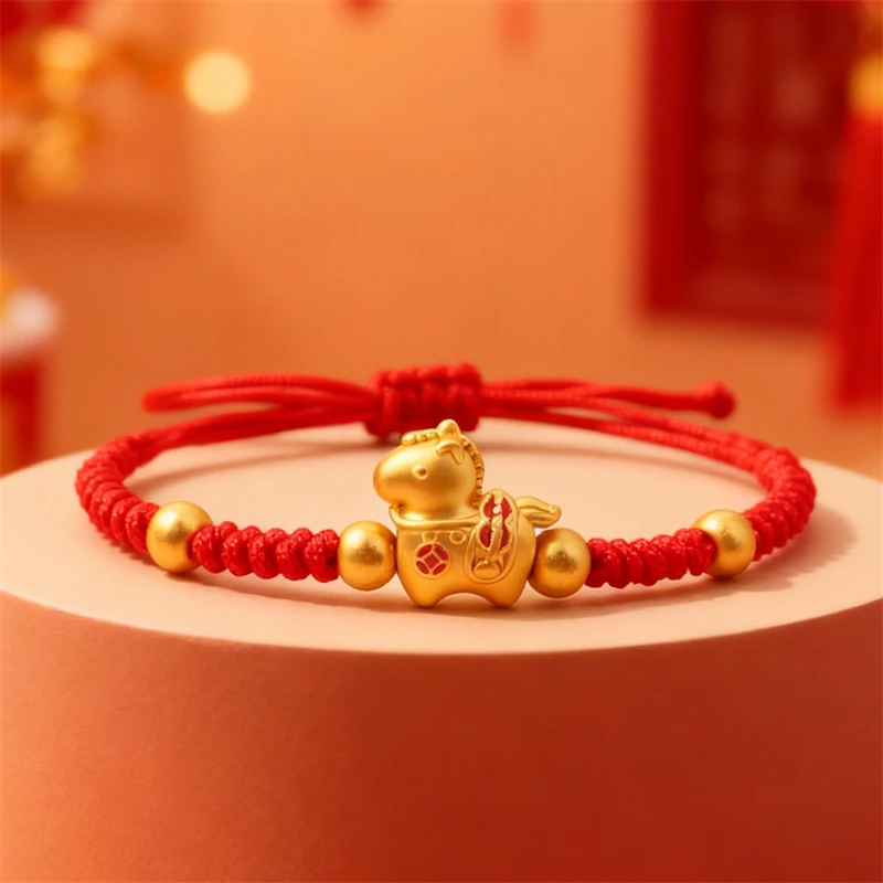 2026 New Year Zodiac Horse Lucky Braided Rope Bracelet Red Thread String Adjustable Bracelets for Womern Men Amulet Jewelry Gift