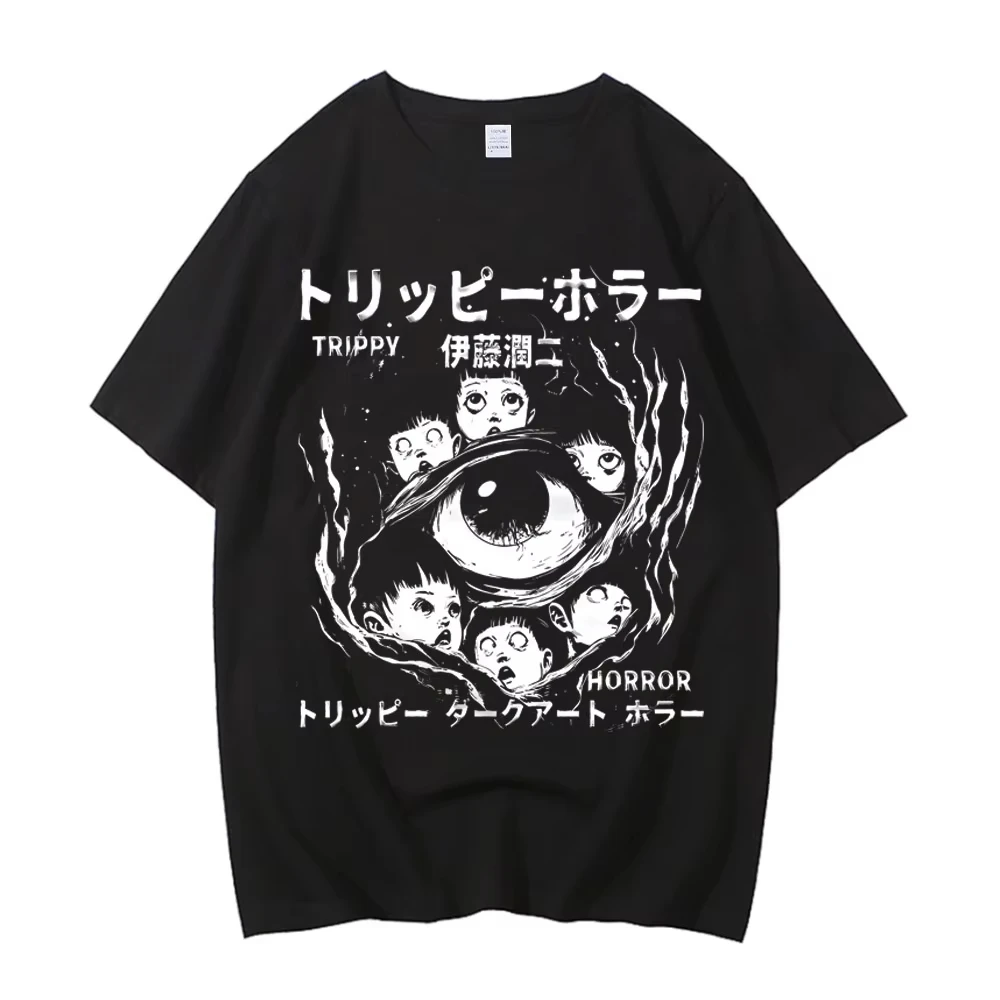 Junji Ito T-Shirt für Männer Punk Hip-Hop Tees Hochwertige Baumwolle Lässiges Anime-Grafik Unisex Kurzarm Sommer Streetwear Horror