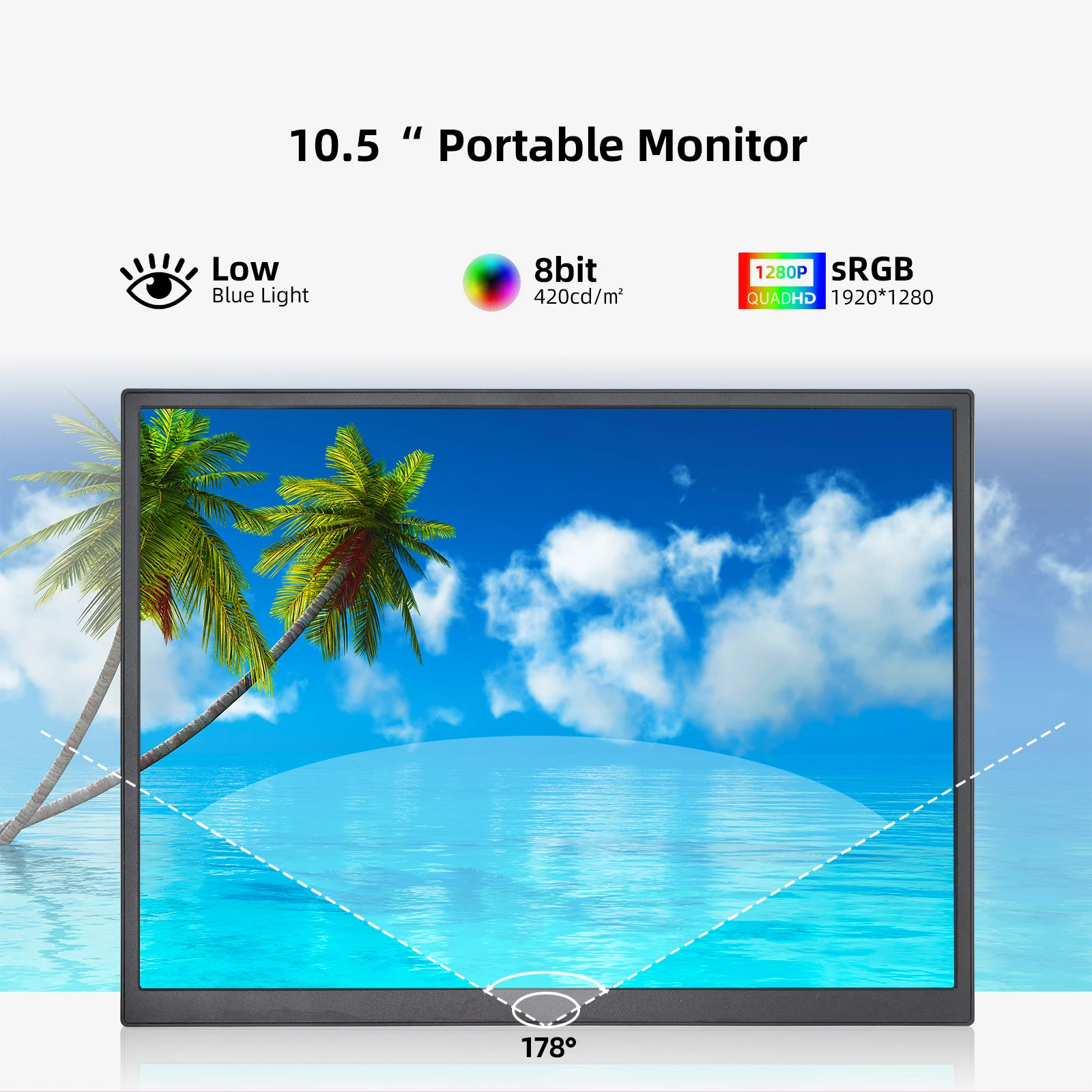 ZSUS 10.5-Inch Portable Monitor 1280P 100%sRGB 15:10 Low Blue Light For XBox PS4 / 5 Switch Cell Phone PC Loptop Extension 3